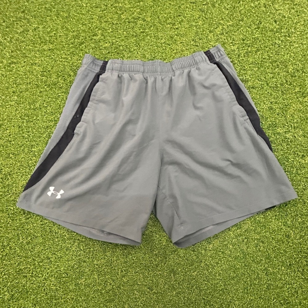 Under Armour HeatGear Mens Gray Black Fitted Athletic Gym Shorts Large